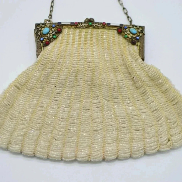 Antique Enamel Rhinestone Jeweled Glass Beaded - Picture 2 of 8